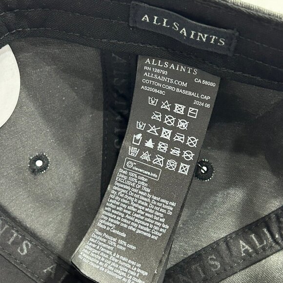 AllSaints Cotton & Cord Logo Two-Tone Baseball Cap Washed Black - Picture 6 of 7